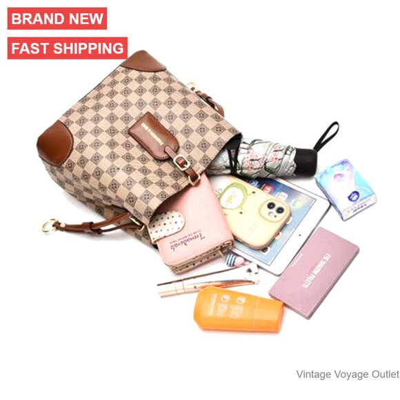 Small PU Leather Crossbody Bucket Bag with Adjustable Strap, Multiple Pockets - Picture 7 of 7